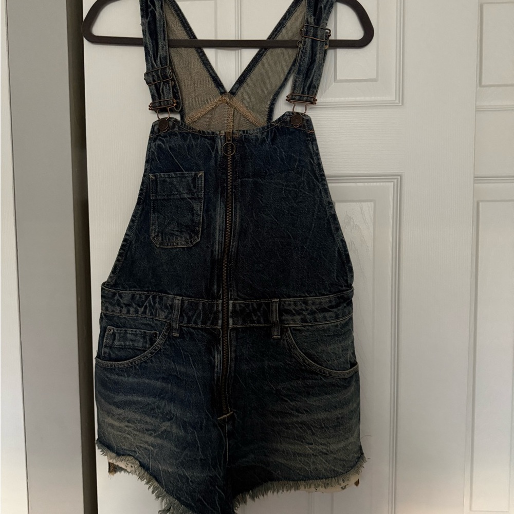 We the Free Sun Kissed Denim Zip-Front Short Overalls - Picture 3 of 4